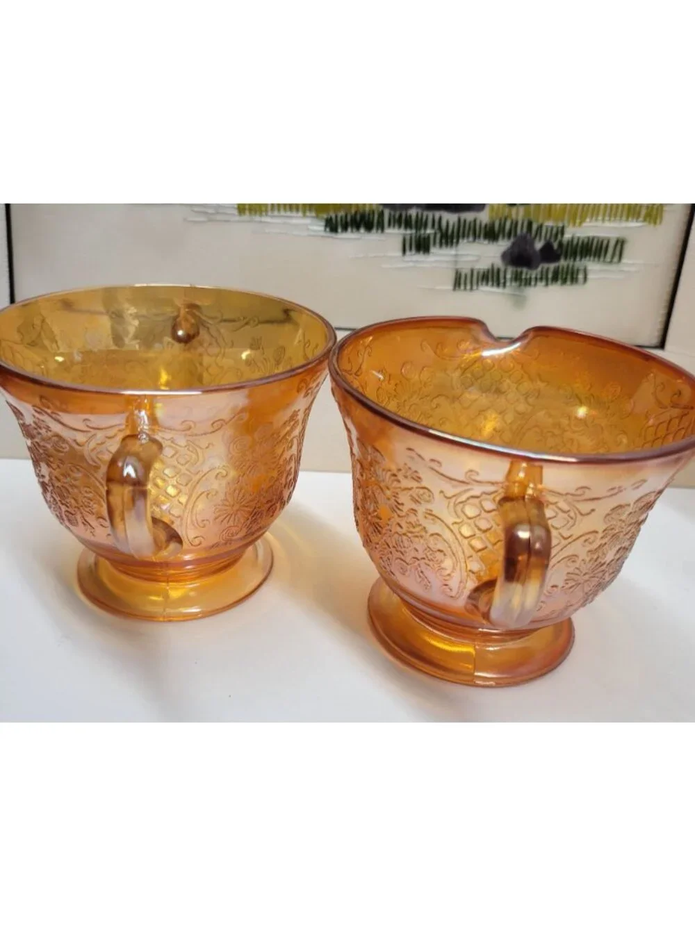 Normandie Iridescent Carnival Glass Sugar & Creamer Set Federal Glass Vintage